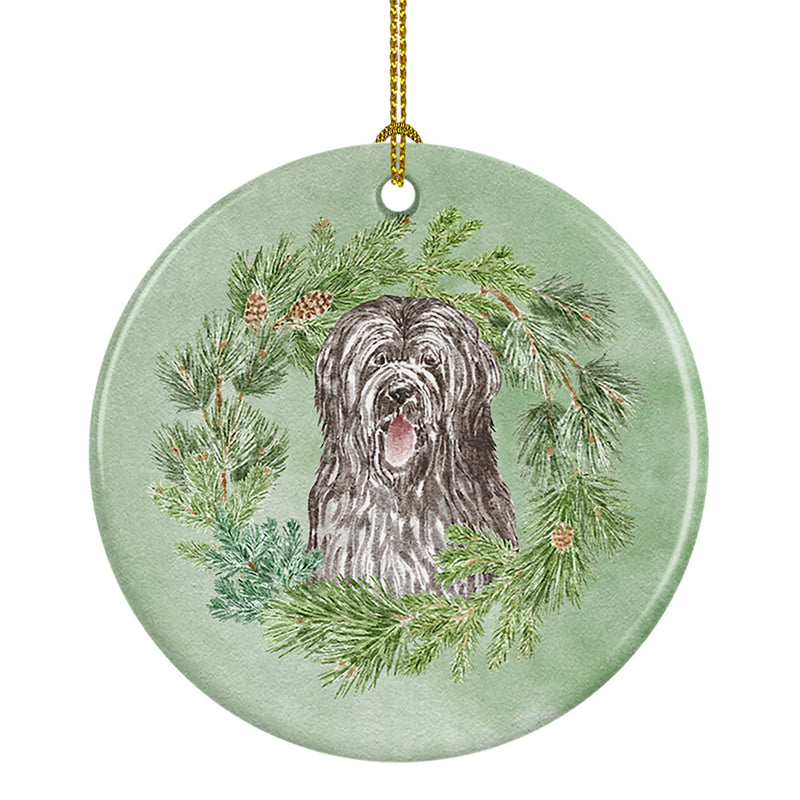 Briard Smiling Eyes Peeking Out Christmas Wreath Ceramic Ornament