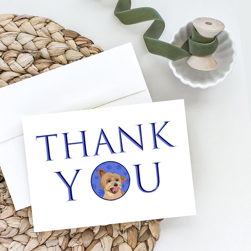 Yorkie Blue and Gold Thank You Greeting Cards and Envelopes Pack of 8