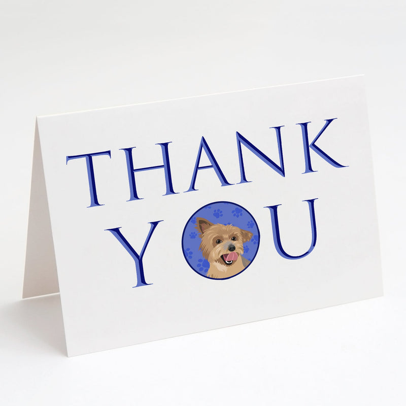 Yorkie Blue and Gold Thank You Greeting Cards and Envelopes Pack of 8