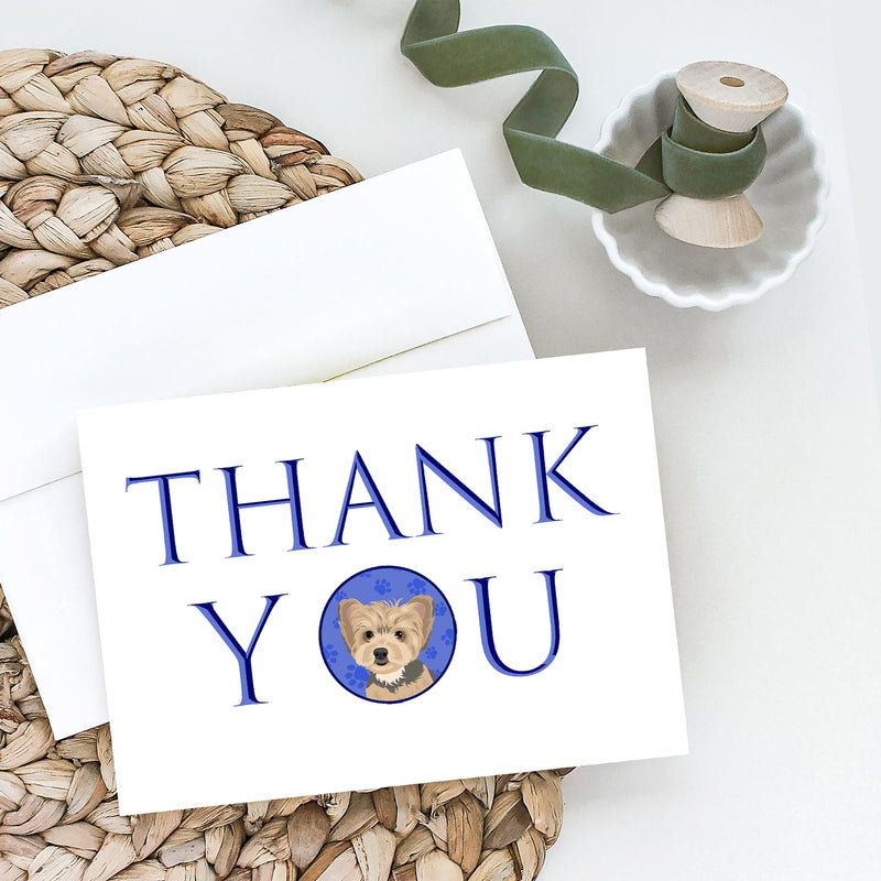 Yorkie Blue and Tan Puppy Thank You Greeting Cards and Envelopes Pack of 8