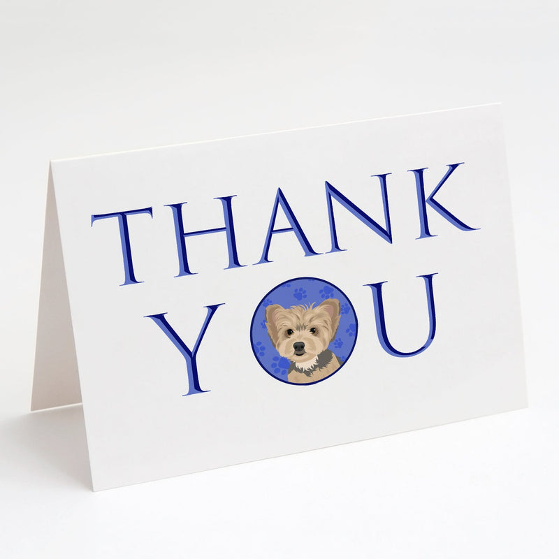 Yorkie Blue and Tan Puppy Thank You Greeting Cards and Envelopes Pack of 8