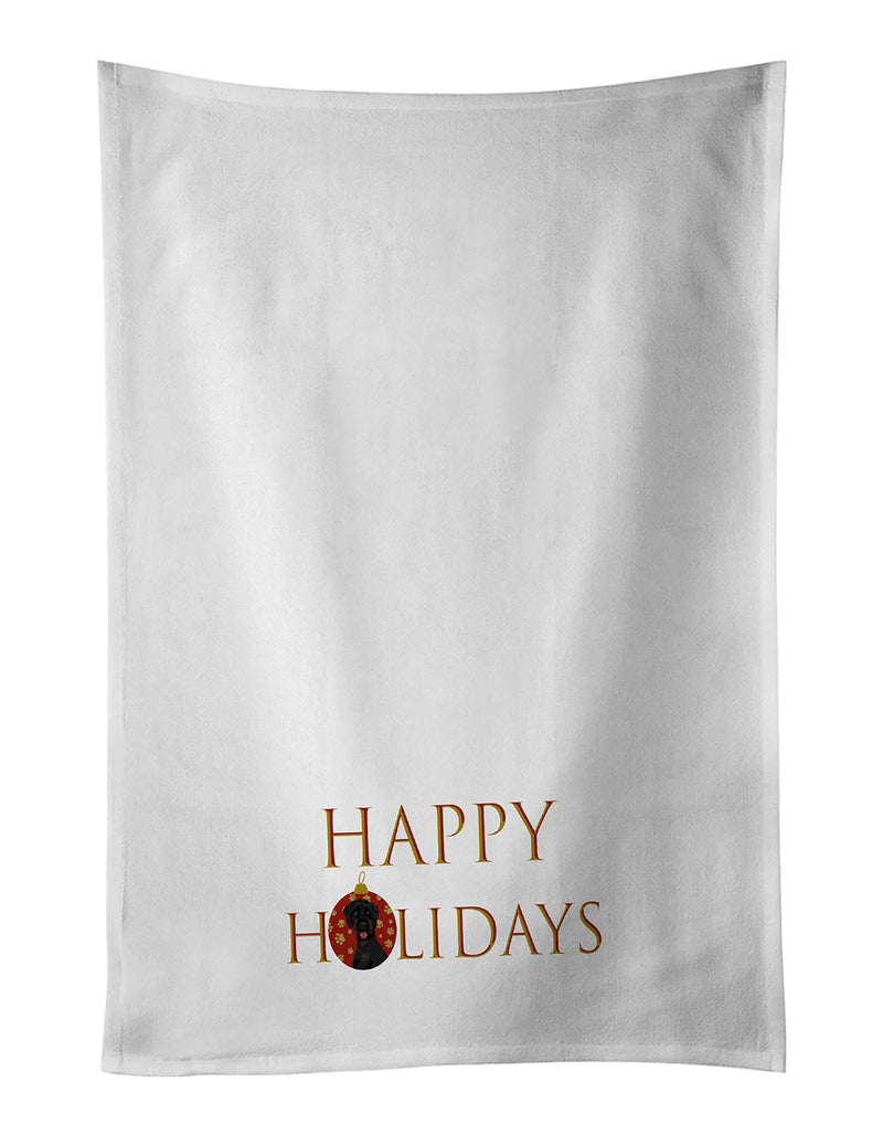 Doodle Black and Tan Happy Holidays White Kitchen Towel Set of 2