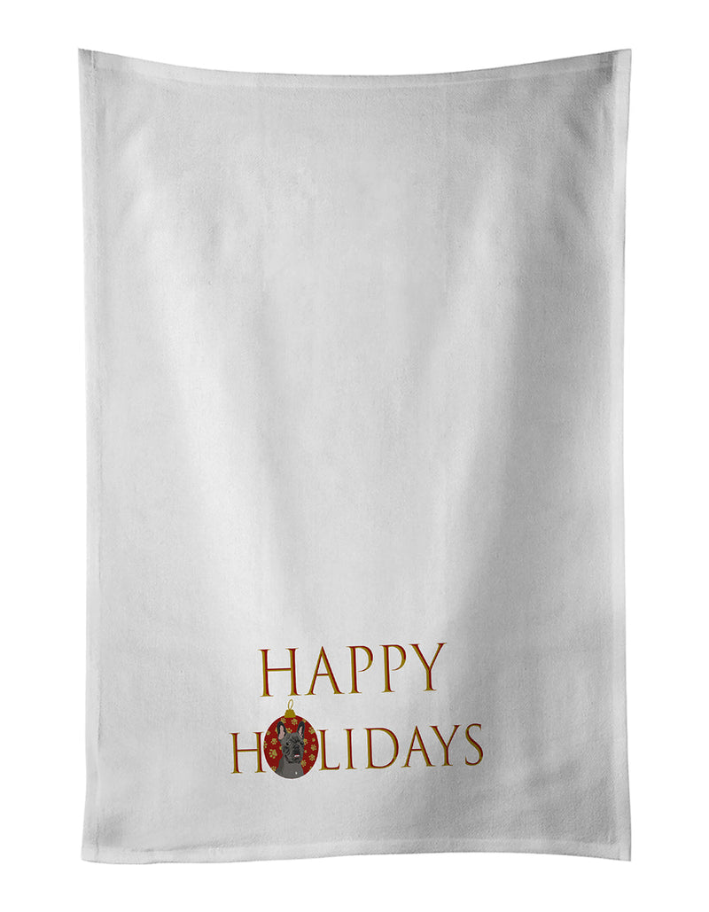 French Bulldog Blue Happy Holidays White Kitchen Towel Set of 2