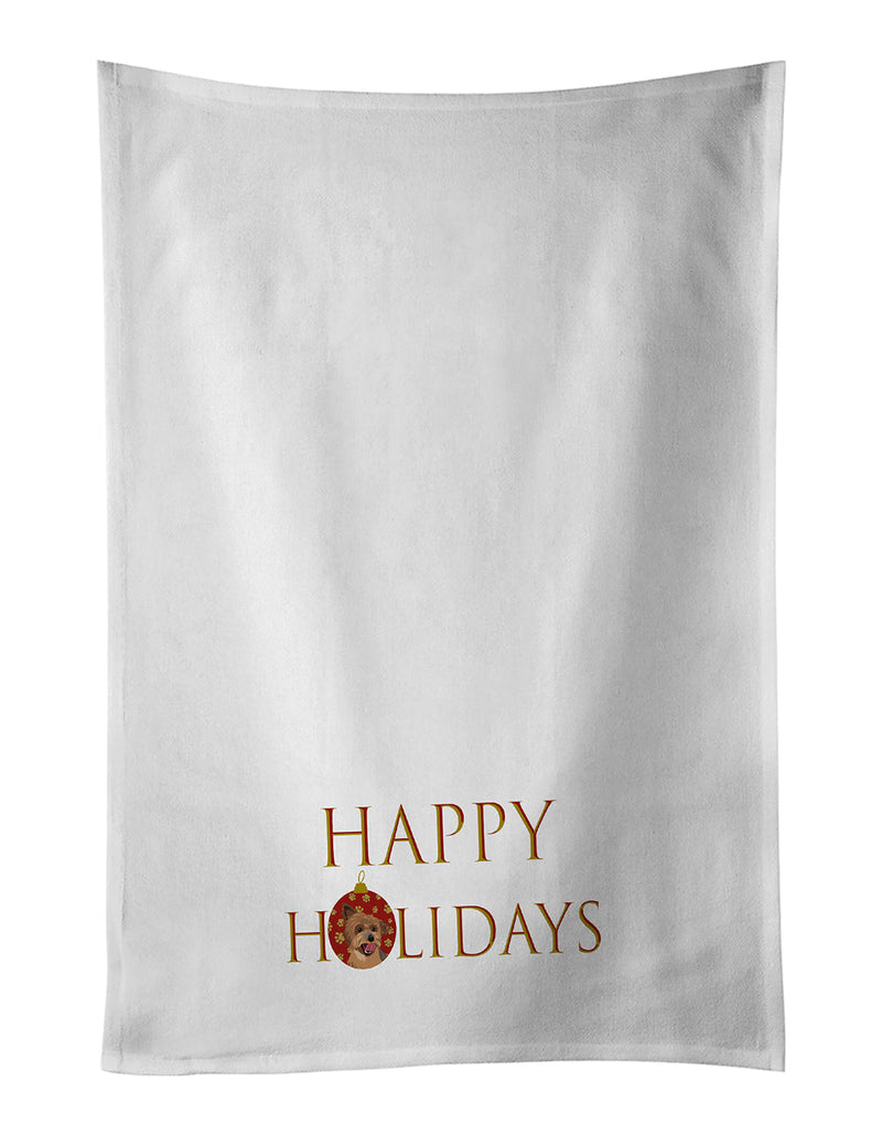 Yorkie Blue and Gold Happy Holidays White Kitchen Towel Set of 2