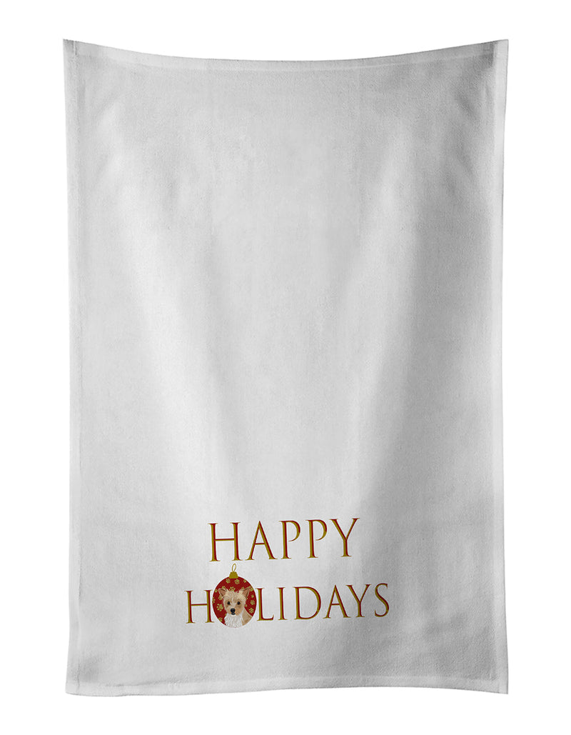 Yorkie Parti Happy Holidays White Kitchen Towel Set of 2