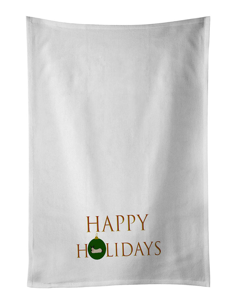 Rabbits - California White Rabbit Happy Holidays White Kitchen Towel Set of 2