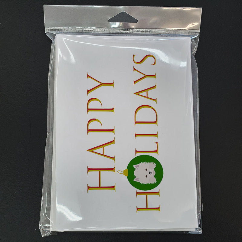 American Eskimo Happy Holidays Christmas Greeting Cards -  Blank Note Cards – 8-Pack of Artist-Designed Cards with Envelopes