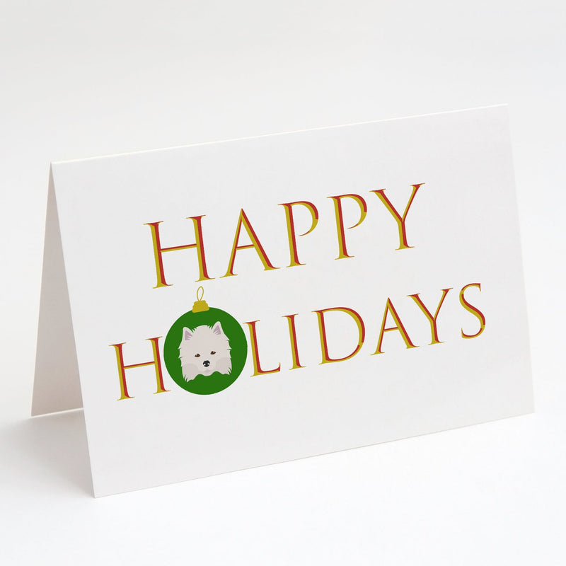 American Eskimo Happy Holidays Christmas Greeting Cards -  Blank Note Cards – 8-Pack of Artist-Designed Cards with Envelopes