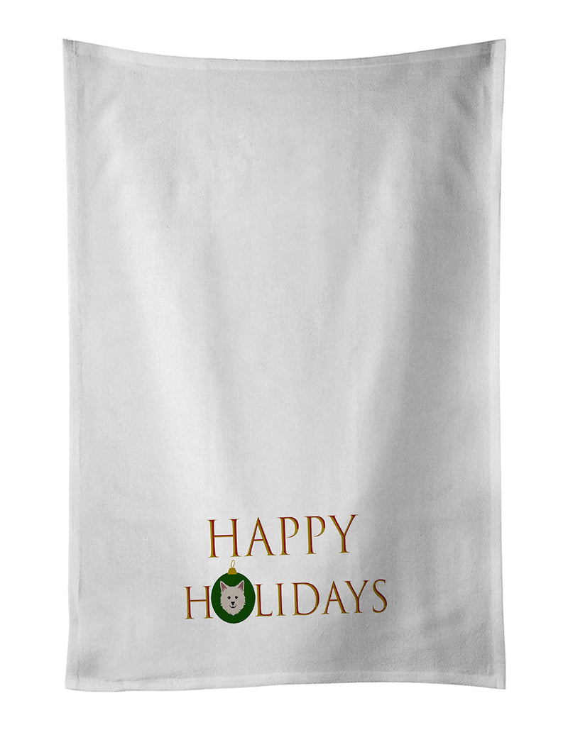 Italian Spitz - Dog Face Happy Holidays Christmas White Kitchen Towel Set of 2