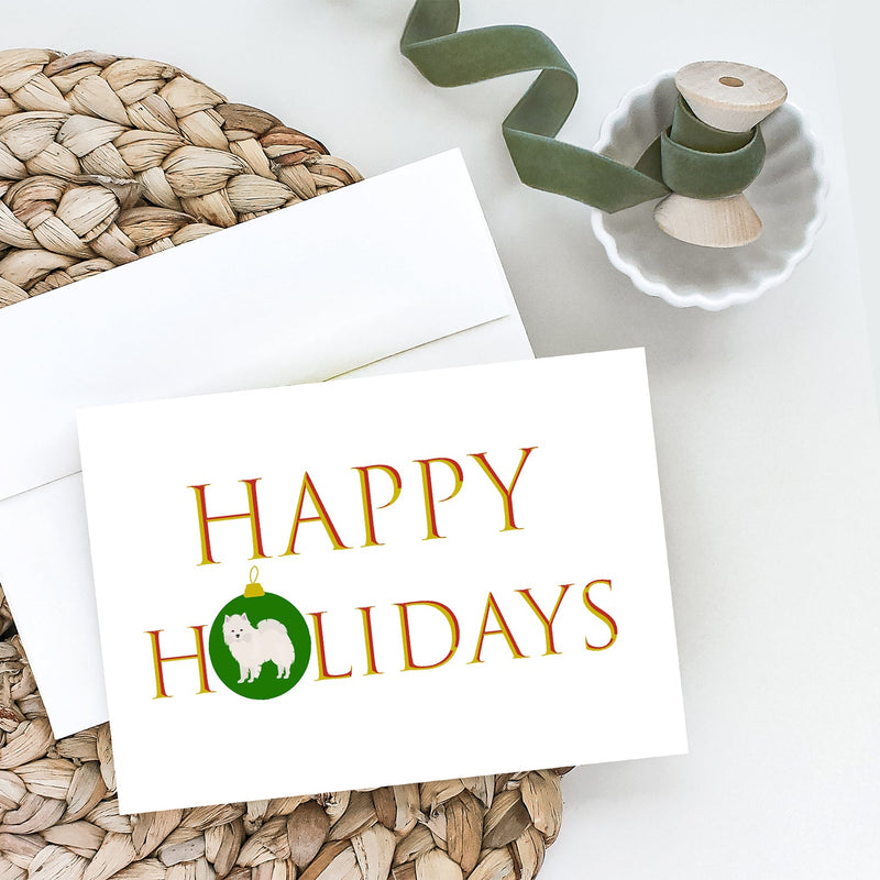 American Eskimo Happy Holidays Greeting Cards -  Blank Note Cards – 8-Pack of Artist-Designed Cards with Envelopes