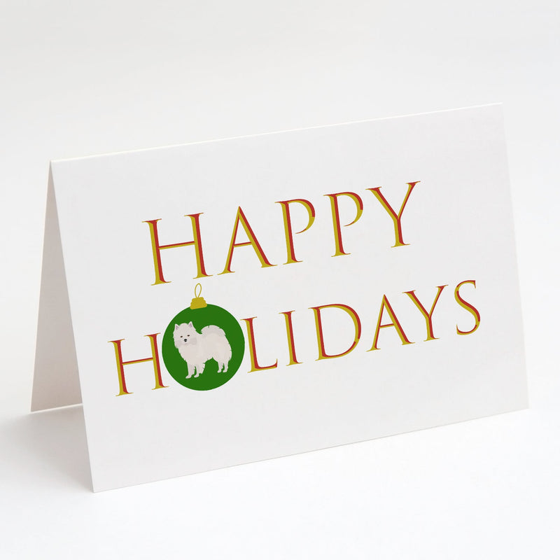 American Eskimo Happy Holidays Greeting Cards -  Blank Note Cards – 8-Pack of Artist-Designed Cards with Envelopes