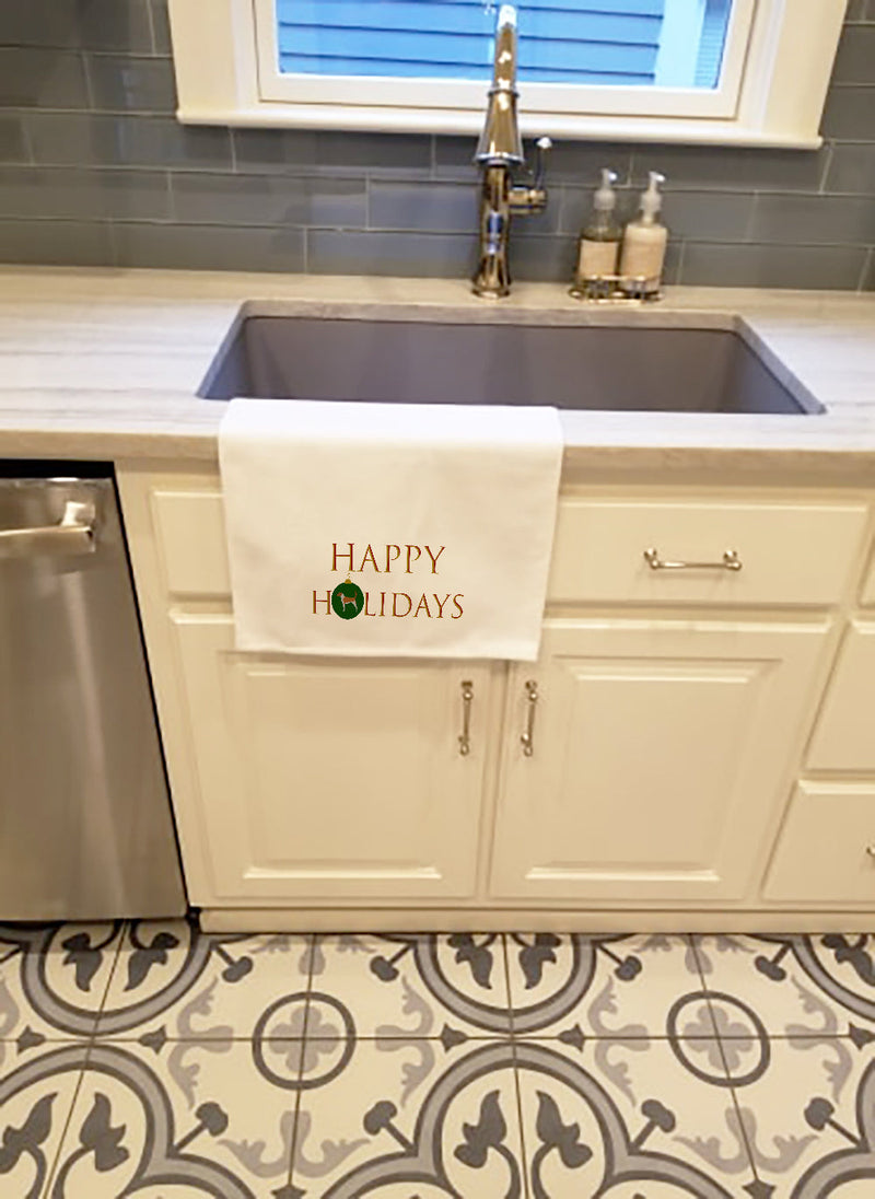 American Foxhound Happy Holidays White Kitchen Towel Set of 2