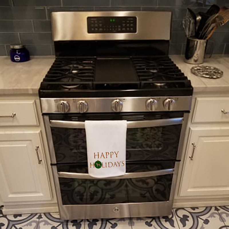 American Foxhound Happy Holidays White Kitchen Towel Set of 2