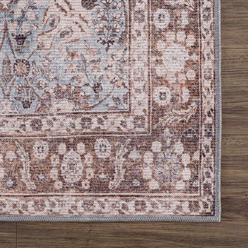 Brown Blue Dauis Vintage Washable Rug