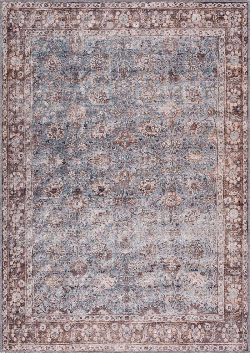 Brown Blue Dauis Vintage Washable Rug