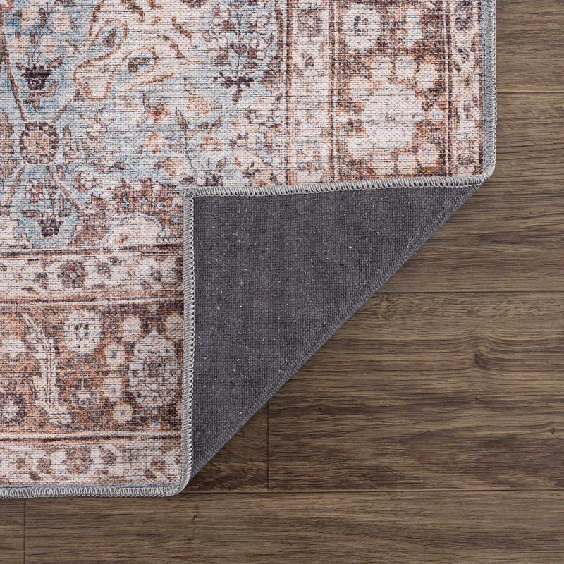 Brown Blue Dauis Vintage Washable Rug