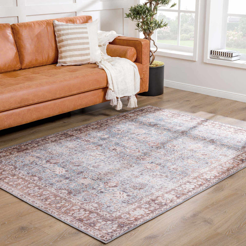 Brown Blue Dauis Vintage Washable Rug