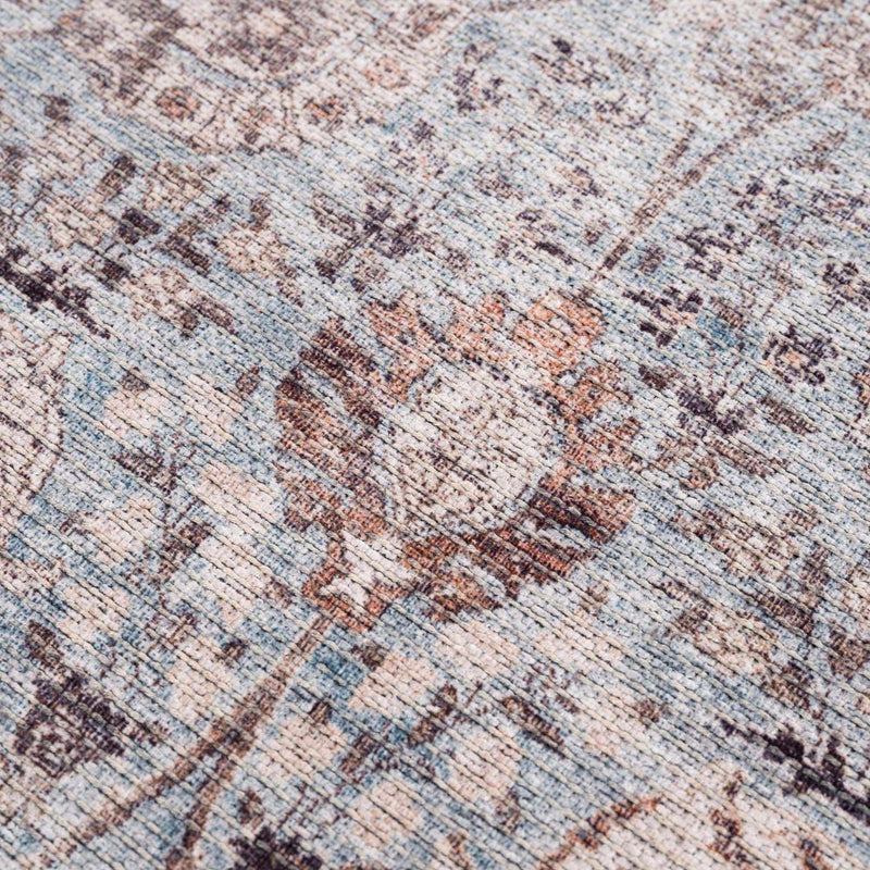 Brown Blue Dauis Vintage Washable Rug