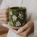 Green Floral 14 oz Stoneware Coffee Mug by Sweet Water Decor