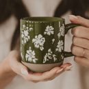 Green Floral 14 oz Stoneware Coffee Mug by Sweet Water Decor