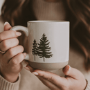Green Trees 14 oz Cream Stoneware Coffee Mug by Sweet Water Decor