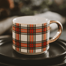 White Plaid 14 oz Gold Handle Coffee Mug by Sweet Water Decor