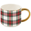 White Plaid 14 oz Gold Handle Coffee Mug by Sweet Water Decor