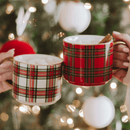 White Plaid 14 oz Gold Handle Coffee Mug by Sweet Water Decor