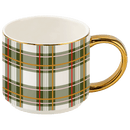 Green Plaid 14 oz Gold Handle Coffee Mug by Sweet Water Decor