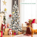 Snow Flocked Christmas Pencil Tree with Berries and Poinsettia Flowers