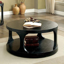 18"H Antique Black Round Structure Coffee Table with Open Shelf