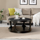 18"H Antique Black Round Structure Coffee Table with Open Shelf