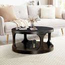 18"H Antique Black Round Structure Coffee Table with Open Shelf