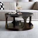 18"H Antique Black Round Structure Coffee Table with Open Shelf