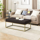 Walnut/Gold Textured Front Panels Coffee Table with Concealed Drawers