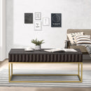 Walnut/Gold Textured Front Panels Coffee Table with Concealed Drawers