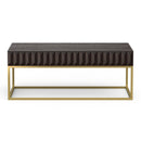 Walnut/Gold Textured Front Panels Coffee Table with Concealed Drawers