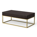 Walnut/Gold Textured Front Panels Coffee Table with Concealed Drawers