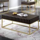 Walnut/Gold Textured Front Panels Coffee Table with Concealed Drawers