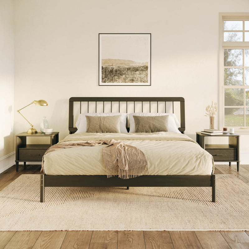 Cama Mid-Century Modern Solid Wood Spindle Bedframe