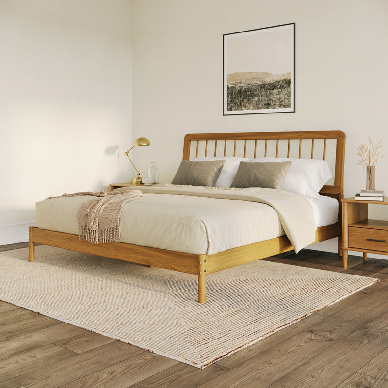 Cama Mid-Century Modern Solid Wood Spindle Bedframe