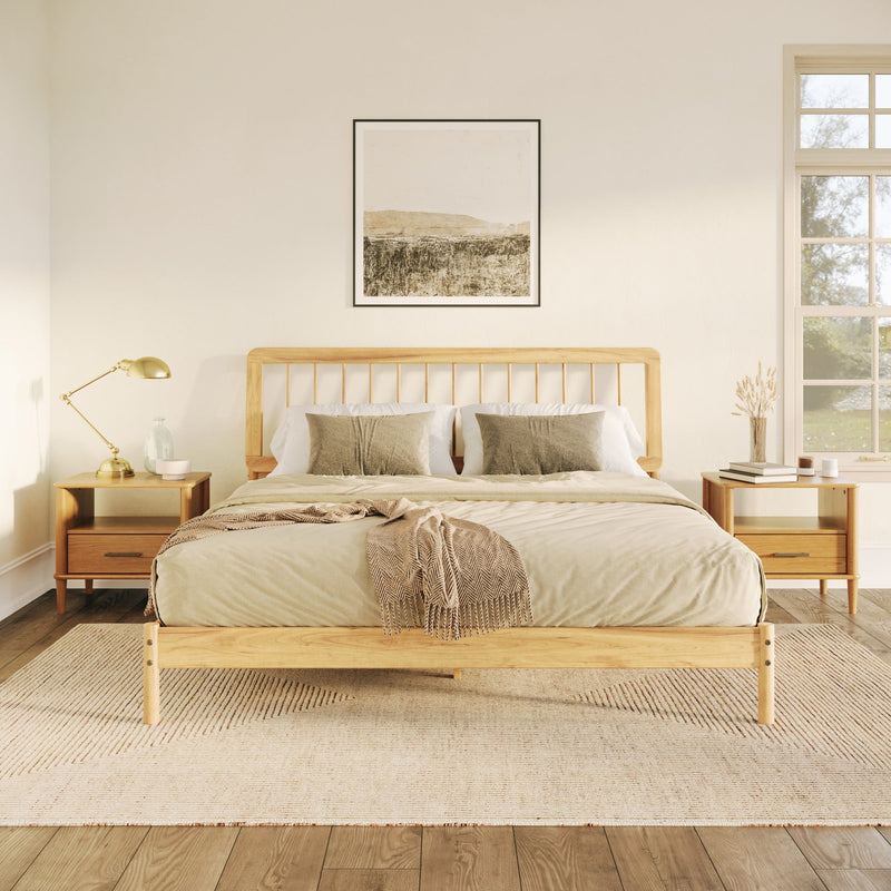 Cama Mid-Century Modern Solid Wood Spindle Bedframe