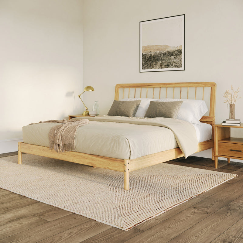 Cama Mid-Century Modern Solid Wood Spindle Bedframe