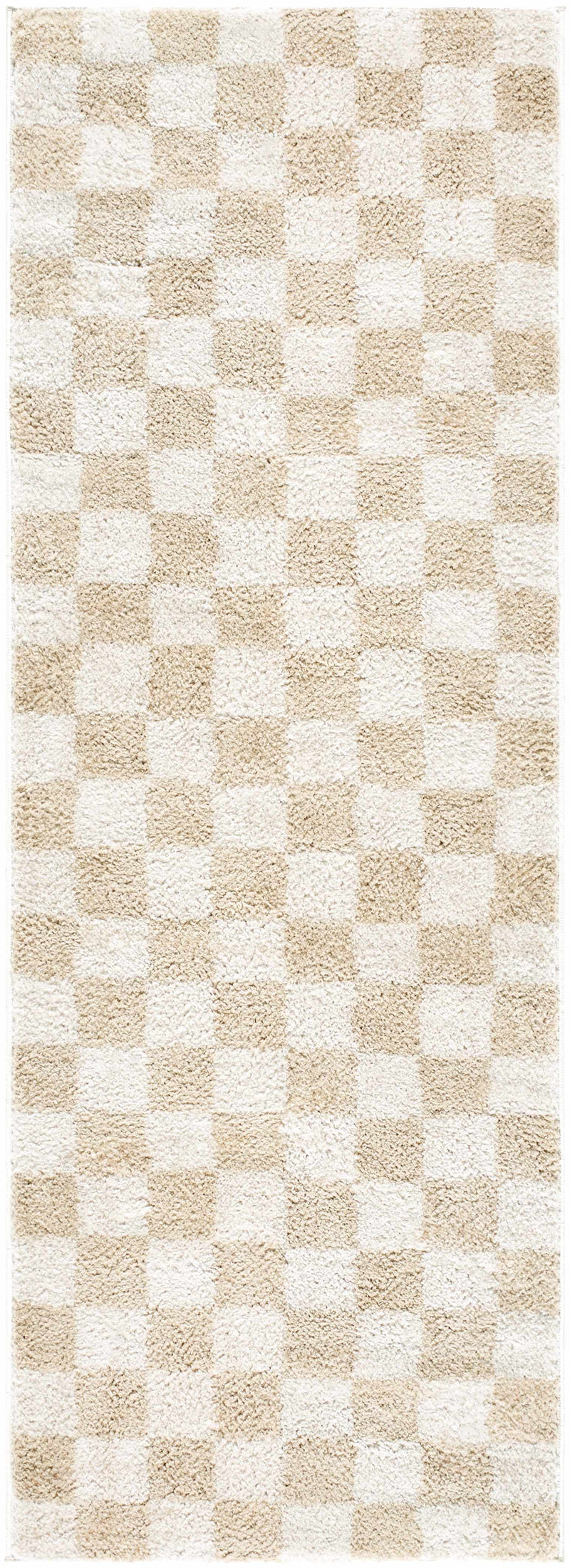 Canika Checkered Cream Washable Area Rug