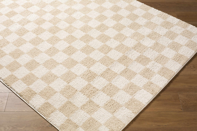 Canika Checkered Cream Washable Area Rug