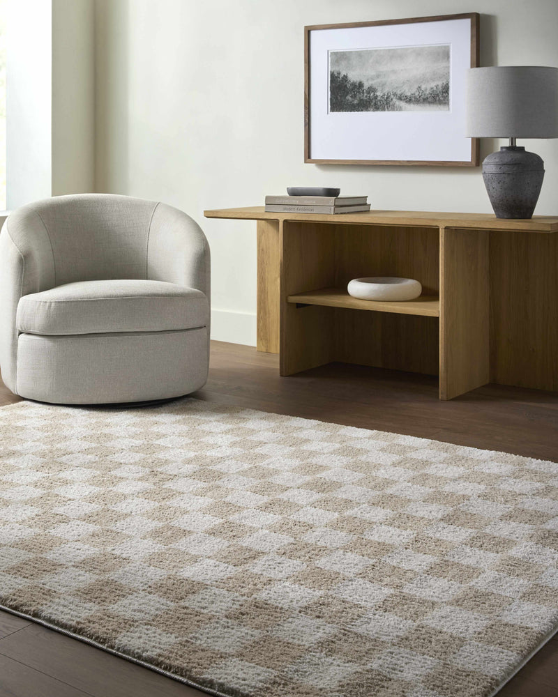 Canika Checkered Cream Washable Area Rug