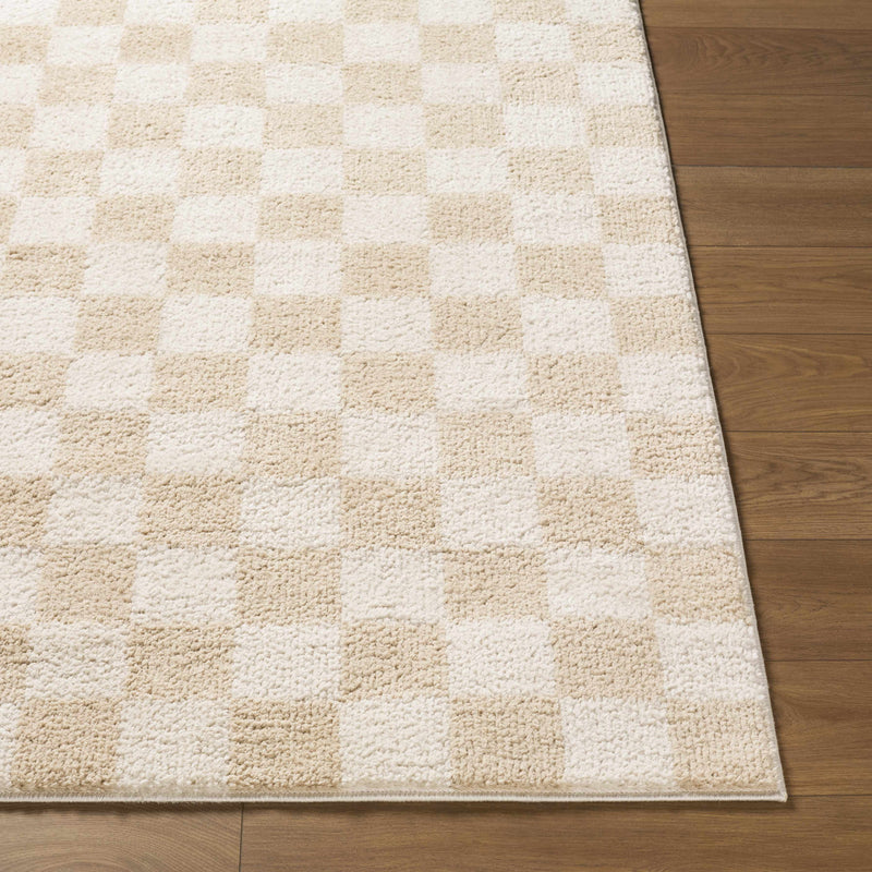 Canika Checkered Cream Washable Area Rug