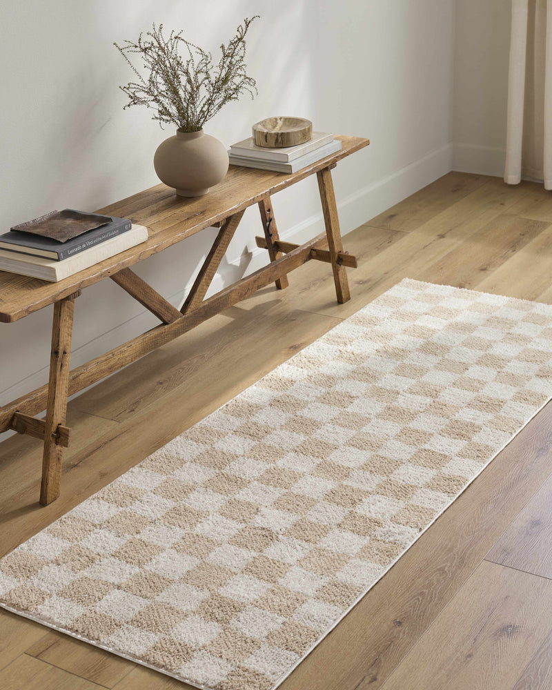 Canika Checkered Cream Washable Area Rug