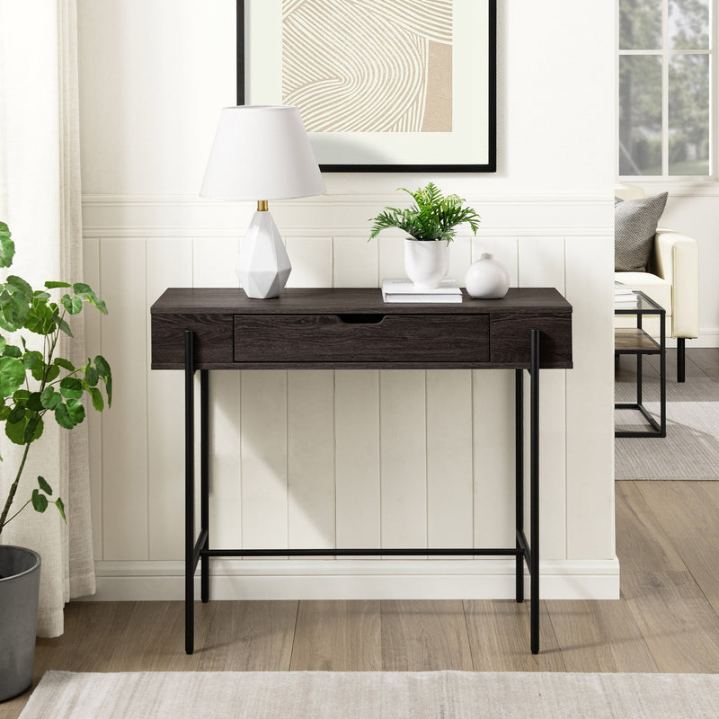 Modern Minimalist Metal and Wood 1-Drawer Entry Table