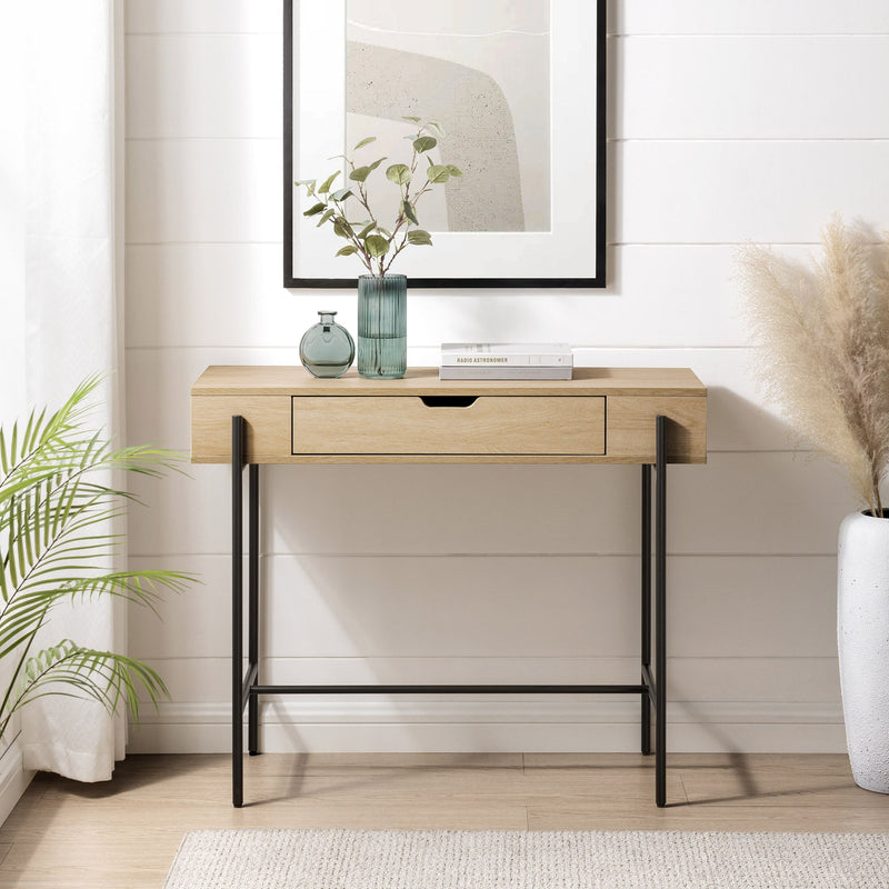 Modern Minimalist Metal and Wood 1-Drawer Entry Table